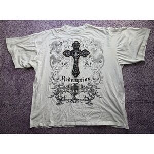 Redemption Cross Graphic T-Shirt Mens 4XL White Gothic Religious Design